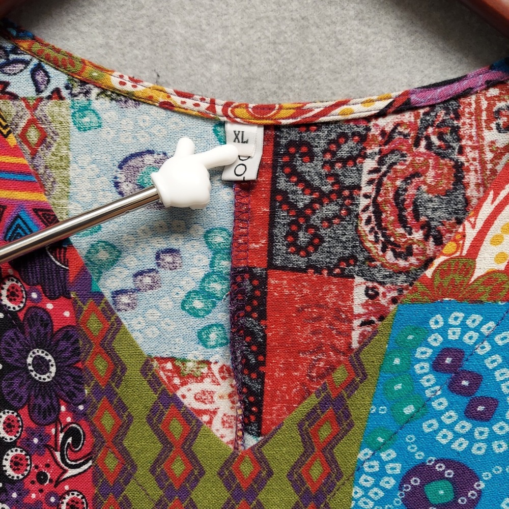 Patchwork Print Maxi Dress Womens XL Boho Festival Colorful Paisley V Neck Indie - Picture 4 of 10